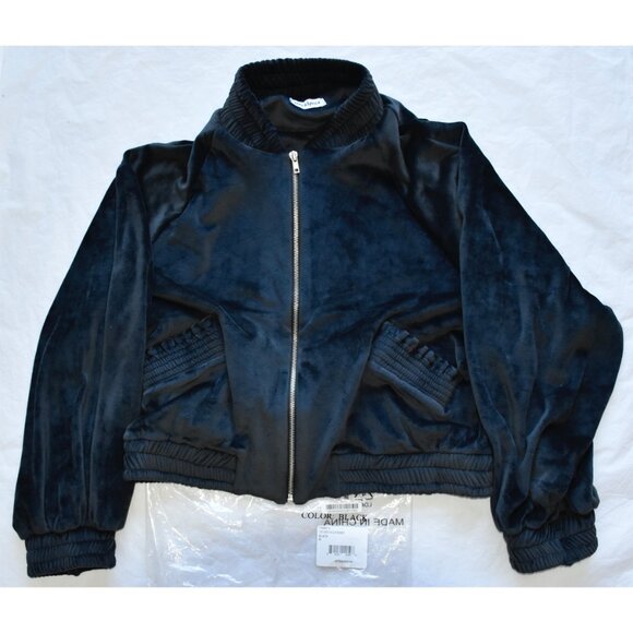 THEO & SPENCE WOMEN NWT FULL ZIP TEXTURED VELOUR BLACK BOMBER JACKET. SIZE M - Picture 8 of 11